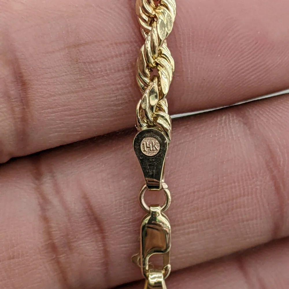 14kt Real Gold Rope Bracelet 5mm 8 Inch - Picture 9 of 9
